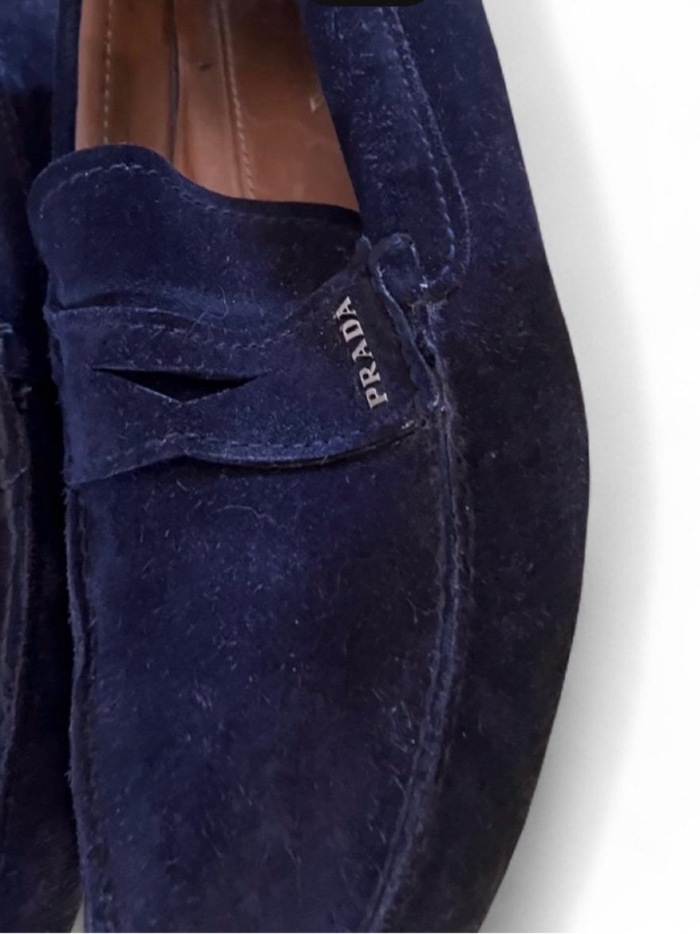 Prada Dark Blue Suede Penny Loafers
